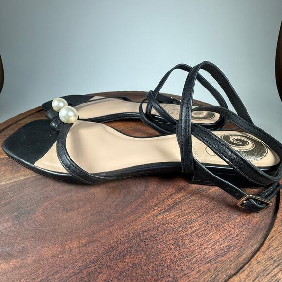 Antonio Melani x MG Style Sonny II Leather Pearl Ornamented Ankle Strap Flat 10M - Picture 4 of 10